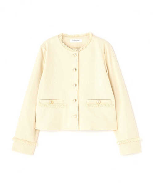 NATURAL BEAUTY BASIC（ナチュラルビューティーベーシック）の「◇ミニツィードノーカラーブルゾン（ノーカラージャケット・レディース・ブルー/オフホワイト・SMALL/MEDIUM）」の3枚目の写真