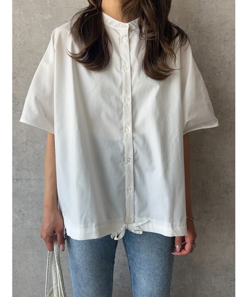 owndaily（オンデイリー）の「バッグギャザードロストフレンチスリーブシャツ（Tシャツ/カットソー・レディース・ブルー系/ホワイト・FREE）」の2枚目の写真