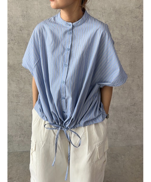 owndaily（オンデイリー）の「バッグギャザードロストフレンチスリーブシャツ（Tシャツ/カットソー・レディース・ブルー系/ホワイト・FREE）」の9枚目の写真
