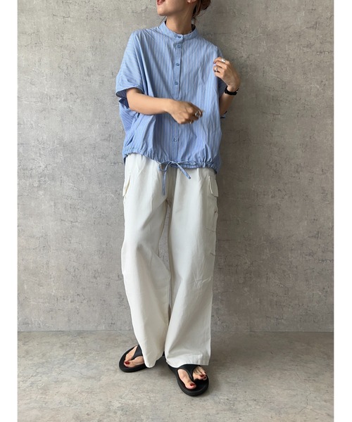 owndaily（オンデイリー）の「バッグギャザードロストフレンチスリーブシャツ（Tシャツ/カットソー・レディース・ブルー系/ホワイト・FREE）」の11枚目の写真