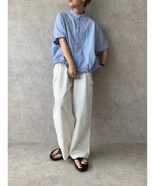 owndaily（オンデイリー）の「バッグギャザードロストフレンチスリーブシャツ（Tシャツ/カットソー・レディース・ブルー系/ホワイト・FREE）」の12枚目の写真