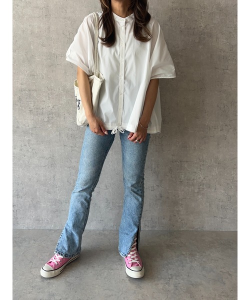 owndaily（オンデイリー）の「バッグギャザードロストフレンチスリーブシャツ（Tシャツ/カットソー・レディース・ブルー系/ホワイト・FREE）」の14枚目の写真