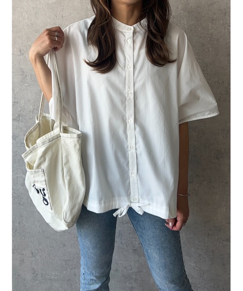 owndaily（オンデイリー）の「バッグギャザードロストフレンチスリーブシャツ（Tシャツ/カットソー・レディース・ブルー系/ホワイト・FREE）」の3枚目の写真