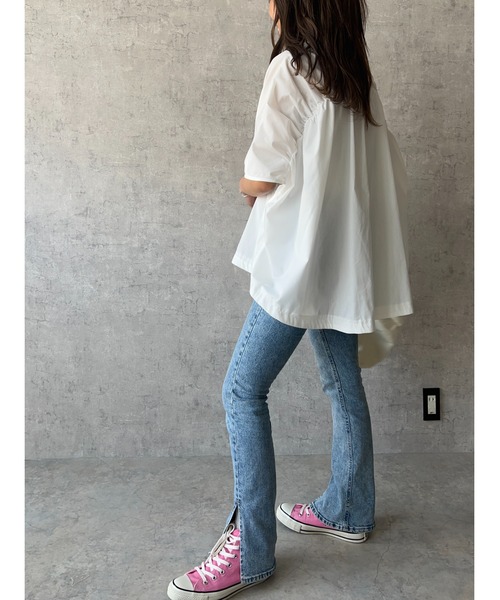owndaily（オンデイリー）の「バッグギャザードロストフレンチスリーブシャツ（Tシャツ/カットソー・レディース・ブルー系/ホワイト・FREE）」の17枚目の写真