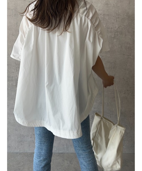 owndaily（オンデイリー）の「バッグギャザードロストフレンチスリーブシャツ（Tシャツ/カットソー・レディース・ブルー系/ホワイト・FREE）」の20枚目の写真