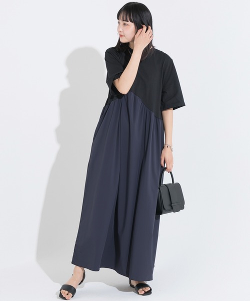 LAVEANGE（ラビアンジェ）の「ギャザー切替マキシワンピース（ワンピース・レディース・ブラック/ネイビー/スミクロ/チャコールグレー/ブルー系その他・3L/5L/M/LL/4L）」の14枚目の写真