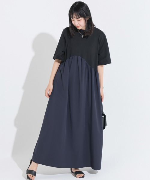 LAVEANGE（ラビアンジェ）の「ギャザー切替マキシワンピース（ワンピース・レディース・ブラック/ネイビー/スミクロ/チャコールグレー/ブルー系その他・3L/5L/M/LL/4L）」の17枚目の写真