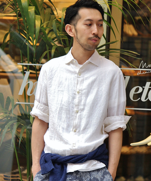 EDIFICE（エディフィス）の「◇DUSTY LINEN 3/4Sセミワイドシャツ（シャツ/ブラウス・メンズ・ホワイト/グリーン/ネイビー/サックスブルー/レッド・46/48/44/50）」の2枚目の写真
