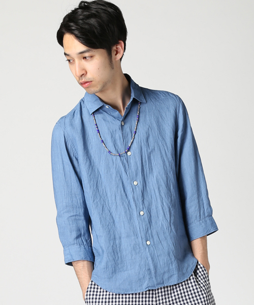 EDIFICE（エディフィス）の「◇DUSTY LINEN 3/4Sセミワイドシャツ（シャツ/ブラウス・メンズ・ホワイト/グリーン/ネイビー/サックスブルー/レッド・46/48/44/50）」の4枚目の写真