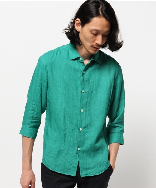 EDIFICE（エディフィス）の「◇DUSTY LINEN 3/4Sセミワイドシャツ（シャツ/ブラウス・メンズ・ホワイト/グリーン/ネイビー/サックスブルー/レッド・46/48/44/50）」の3枚目の写真