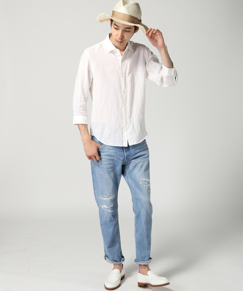 EDIFICE（エディフィス）の「◇DUSTY LINEN 3/4Sセミワイドシャツ（シャツ/ブラウス・メンズ・ホワイト/グリーン/ネイビー/サックスブルー/レッド・46/48/44/50）」の16枚目の写真