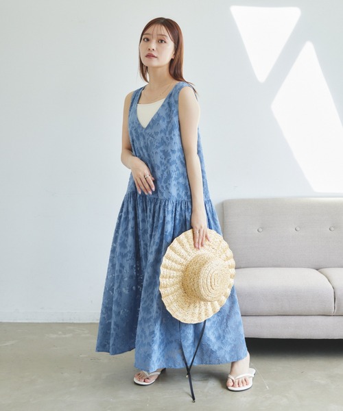 【Sairi】ジャガードワンピース ブルー Mサイズ ジャガードワンピース｜KarLParkLane Style ONLINE SHOP
