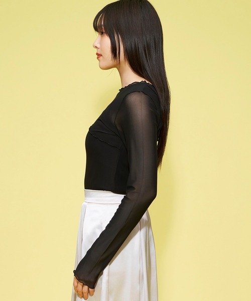 FOREVER 21（フォーエバー トゥエンティーワン）の「シアーメロウメッシュロンT（Tシャツ/カットソー・レディース・ホワイト/ブラック/グリーン・FREE）」の7枚目の写真