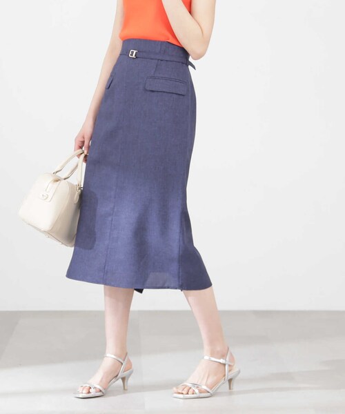 N.（N. Natural Beauty Basic）（エヌエヌナチュラルビューティーベーシック）の「【S Size Line】麻調ハイウエストフラップタイトスカート（スカート・レディース・ベージュ/ブルー/ネイビー・MEDIUM/SMALL）」の2枚目の写真