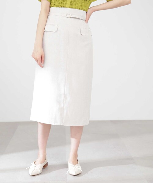 N.（N. Natural Beauty Basic）（エヌエヌナチュラルビューティーベーシック）の「【S Size Line】麻調ハイウエストフラップタイトスカート（スカート・レディース・ベージュ/ブルー/ネイビー・MEDIUM/SMALL）」の4枚目の写真