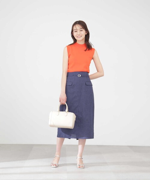 N.（N. Natural Beauty Basic）（エヌエヌナチュラルビューティーベーシック）の「【S Size Line】麻調ハイウエストフラップタイトスカート（スカート・レディース・ベージュ/ブルー/ネイビー・MEDIUM/SMALL）」の15枚目の写真