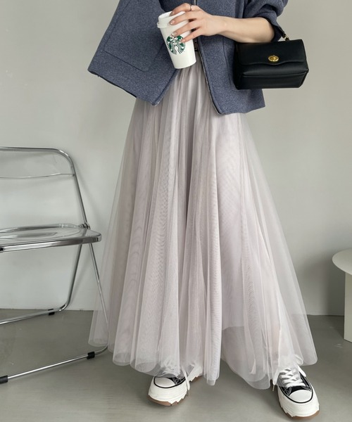 Ada.(エイダ)の「クリスマスだけの特別プライス!今なら490円!ふわっと広がる美シルエット チュール フレアスカート(スカート・レディース・アイボリー/ピンク/ブラウン/ブラック/グレー/グレイッシュベージュ/カーキ/ライトブルー/グレイッシュブルー・FREE)」の5枚目の写真