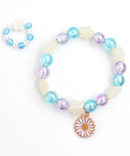 apres les cours（アプレレクール）の「ビーズブレスレット・ゆびわセット（ブレスレット・キッズ・ピンク/レインボー・FREE）」の2枚目の写真