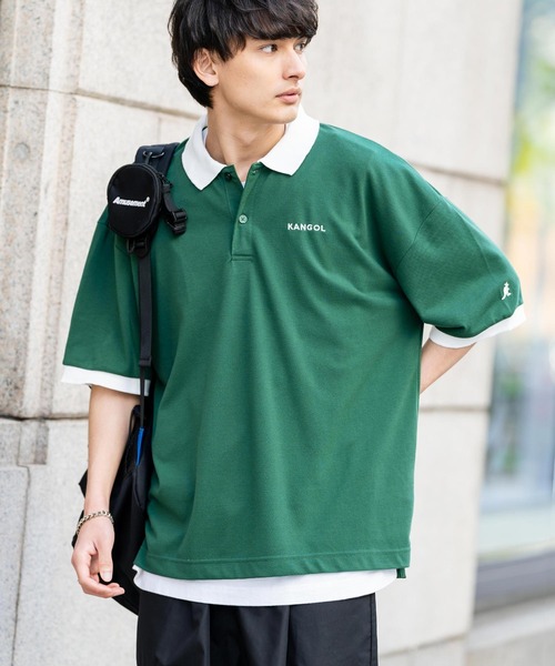 KANGOL（カンゴール）の「KANGOL カンゴール 別注コラボ BIGシルエット ロゴ刺繍 サイドスリットポロシャツ（ポロシャツ・メンズ・ホワイト×ブラック/ブラック/ブラック×ホワイト/グリーン/ホワイト/グリーン系・M/L/XL）」の6枚目の写真