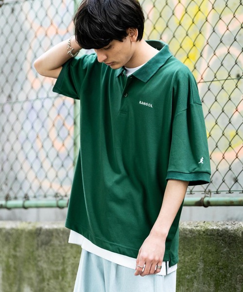 KANGOL（カンゴール）の「KANGOL カンゴール 別注コラボ BIGシルエット ロゴ刺繍 サイドスリットポロシャツ（ポロシャツ・メンズ・ホワイト×ブラック/ブラック/ブラック×ホワイト/グリーン/ホワイト/グリーン系・M/L/XL）」の20枚目の写真