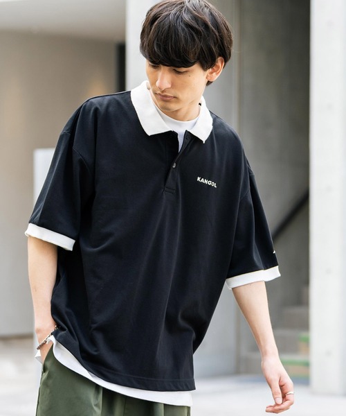 KANGOL（カンゴール）の「KANGOL カンゴール 別注コラボ BIGシルエット ロゴ刺繍 サイドスリットポロシャツ（ポロシャツ・メンズ・ホワイト×ブラック/ブラック/ブラック×ホワイト/グリーン/ホワイト/グリーン系・M/L/XL）」の14枚目の写真