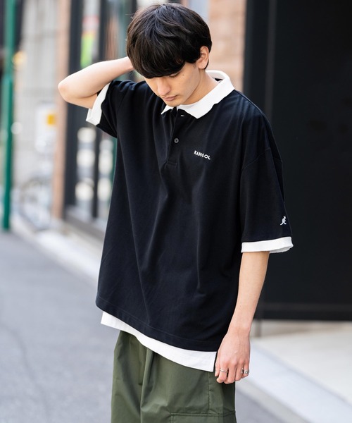 KANGOL（カンゴール）の「KANGOL カンゴール 別注コラボ BIGシルエット ロゴ刺繍 サイドスリットポロシャツ（ポロシャツ・メンズ・ホワイト×ブラック/ブラック/ブラック×ホワイト/グリーン/ホワイト/グリーン系・M/L/XL）」の15枚目の写真