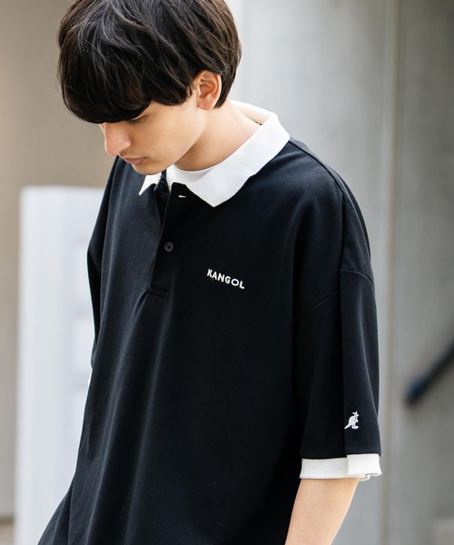 KANGOL（カンゴール）の「KANGOL カンゴール 別注コラボ BIGシルエット ロゴ刺繍 サイドスリットポロシャツ（ポロシャツ・メンズ・ホワイト×ブラック/ブラック/ブラック×ホワイト/グリーン/ホワイト/グリーン系・M/L/XL）」の19枚目の写真