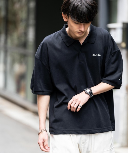 早い者勝ち！STONE  ブラック ノーカラーポロ ビックシルエット Stripes For Creative(ストライプ フォー クリエイティブ