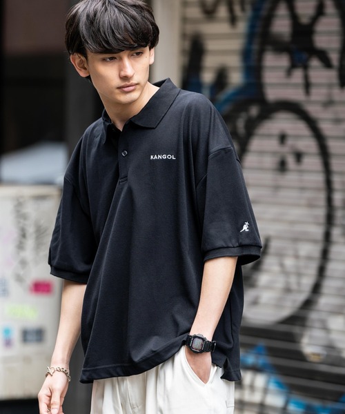 KANGOL（カンゴール）の「KANGOL カンゴール 別注コラボ BIGシルエット ロゴ刺繍 サイドスリットポロシャツ（ポロシャツ・メンズ・ホワイト×ブラック/ブラック/ブラック×ホワイト/グリーン/ホワイト/グリーン系・M/L/XL）」の9枚目の写真