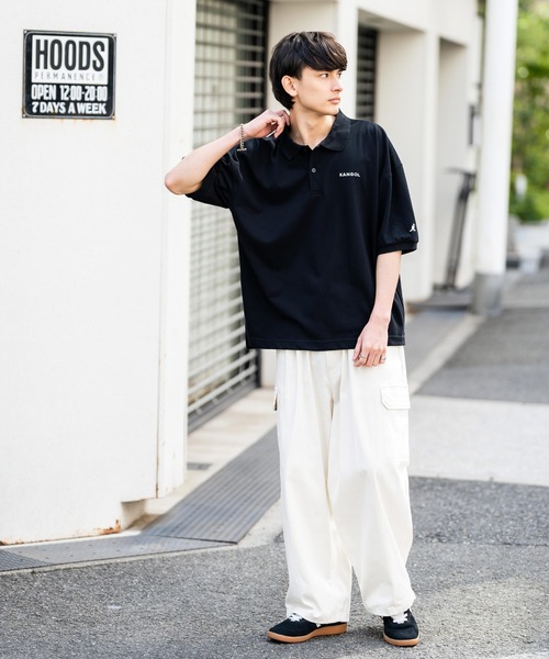KANGOL（カンゴール）の「KANGOL カンゴール 別注コラボ BIGシルエット ロゴ刺繍 サイドスリットポロシャツ（ポロシャツ・メンズ・ホワイト×ブラック/ブラック/ブラック×ホワイト/グリーン/ホワイト/グリーン系・M/L/XL）」の10枚目の写真