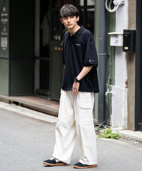 KANGOL（カンゴール）の「KANGOL カンゴール 別注コラボ BIGシルエット ロゴ刺繍 サイドスリットポロシャツ（ポロシャツ・メンズ・ホワイト×ブラック/ブラック/ブラック×ホワイト/グリーン/ホワイト/グリーン系・M/L/XL）」の11枚目の写真