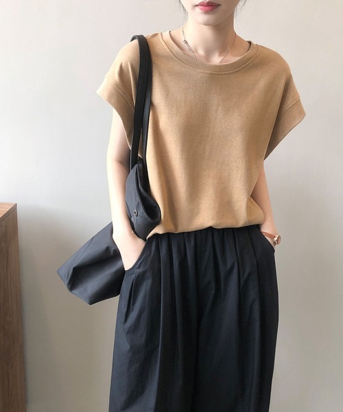 LOPASS（ロパス）の「フレンチ袖クルーネックTシャツ/tee（Tシャツ/カットソー・レディース・ベージュ/グリーン/ホワイト/グレー/ブラック・FREE）」の4枚目の写真