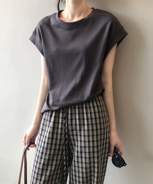 LOPASS（ロパス）の「フレンチ袖クルーネックTシャツ/tee（Tシャツ/カットソー・レディース・ベージュ/グリーン/ホワイト/グレー/ブラック・FREE）」の3枚目の写真