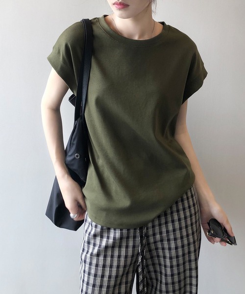 LOPASS（ロパス）の「フレンチ袖クルーネックTシャツ/tee（Tシャツ/カットソー・レディース・ベージュ/グリーン/ホワイト/グレー/ブラック・FREE）」の5枚目の写真