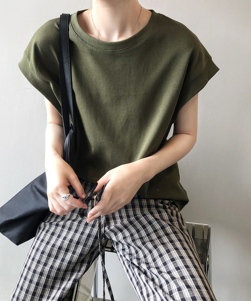 LOPASS（ロパス）の「フレンチ袖クルーネックTシャツ/tee（Tシャツ/カットソー・レディース・ベージュ/グリーン/ホワイト/グレー/ブラック・FREE）」の13枚目の写真