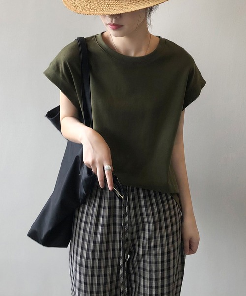 LOPASS（ロパス）の「フレンチ袖クルーネックTシャツ/tee（Tシャツ/カットソー・レディース・ベージュ/グリーン/ホワイト/グレー/ブラック・FREE）」の19枚目の写真
