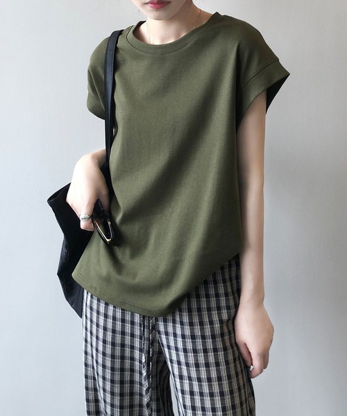LOPASS（ロパス）の「フレンチ袖クルーネックTシャツ/tee（Tシャツ/カットソー・レディース・ベージュ/グリーン/ホワイト/グレー/ブラック・FREE）」の7枚目の写真