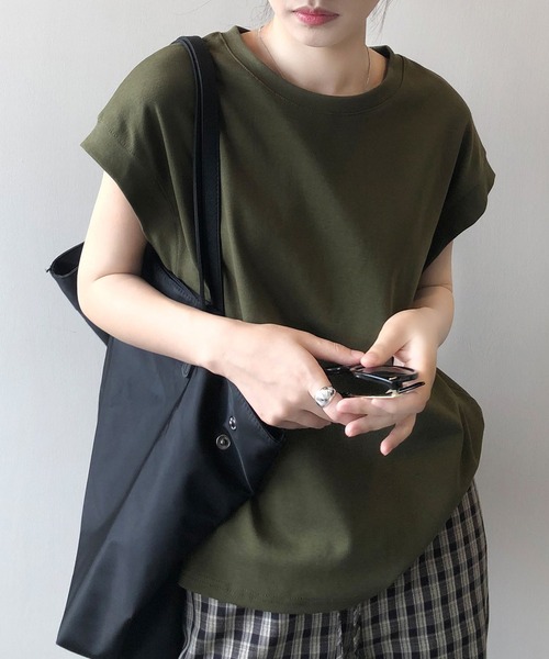 LOPASS（ロパス）の「フレンチ袖クルーネックTシャツ/tee（Tシャツ/カットソー・レディース・ベージュ/グリーン/ホワイト/グレー/ブラック・FREE）」の10枚目の写真