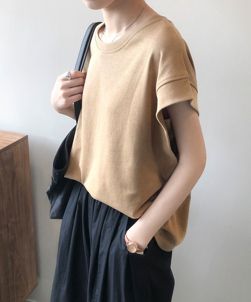 LOPASS（ロパス）の「フレンチ袖クルーネックTシャツ/tee（Tシャツ/カットソー・レディース・ベージュ/グリーン/ホワイト/グレー/ブラック・FREE）」の9枚目の写真