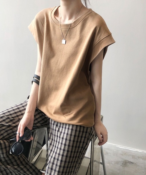 LOPASS（ロパス）の「フレンチ袖クルーネックTシャツ/tee（Tシャツ/カットソー・レディース・ベージュ/グリーン/ホワイト/グレー/ブラック・FREE）」の6枚目の写真