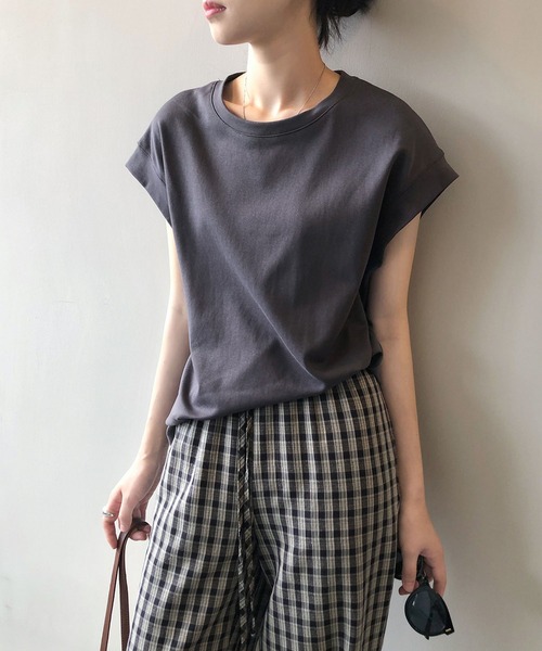 LOPASS（ロパス）の「フレンチ袖クルーネックTシャツ/tee（Tシャツ/カットソー・レディース・ベージュ/グリーン/ホワイト/グレー/ブラック・FREE）」の14枚目の写真