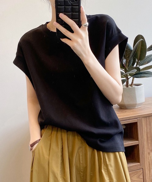 LOPASS（ロパス）の「フレンチ袖クルーネックTシャツ/tee（Tシャツ/カットソー・レディース・ベージュ/グリーン/ホワイト/グレー/ブラック・FREE）」の8枚目の写真