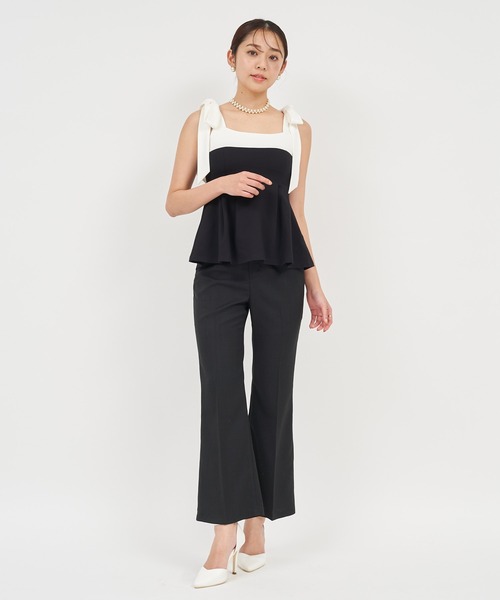 PARTYPARTY - PARTY ショルダーリボン配色ペプラムトップス【新品未使用タグ付き】 ロイヤルパーティー ROYAL PARTY ショルダーリボン配色ペプラム