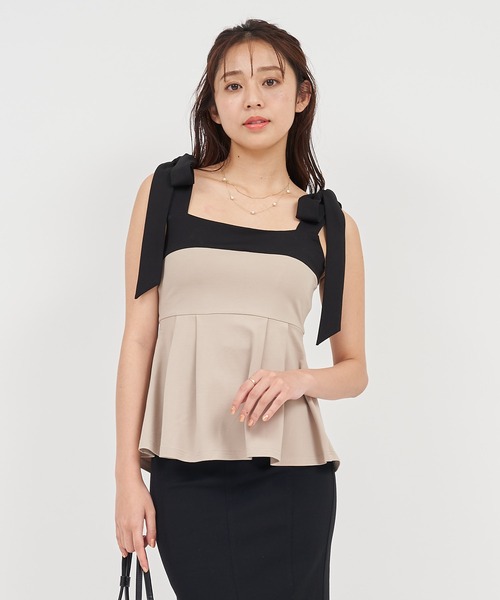 ROYAL PARTY（ロイヤルパーティー）の「ショルダーリボン配色ペプラムトップス（Tシャツ/カットソー・レディース・ベージュ/ブラック/ピンク・FREE）」の15枚目の写真