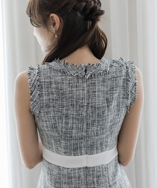 FUNALIVE（ファンアライブ）の「センターボタンツイードミニワンピース（ドレス・レディース・ホワイト/ブラック/グリーン/ラベンダー・S/M）」の17枚目の写真