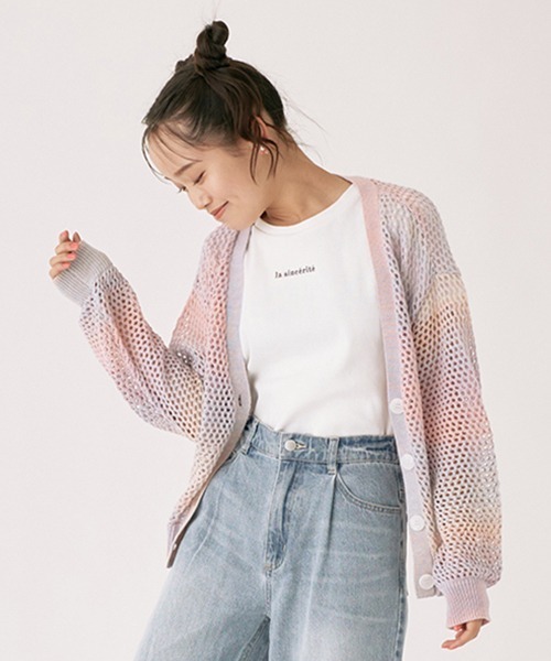 セール】メッシュカーディガン インナーTシャツSET（Tシャツ
