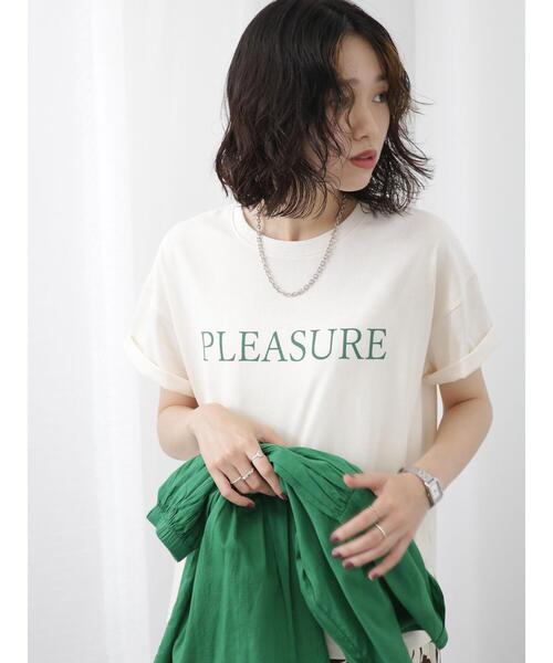 Samansa Mos2 blue（サマンサモスモスブルー）の「ロゴTシャツ（Tシャツ/カットソー・レディース・シルバーグレー/ベージュ/ブラック/オフホワイト/グリーン・F）」の2枚目の写真
