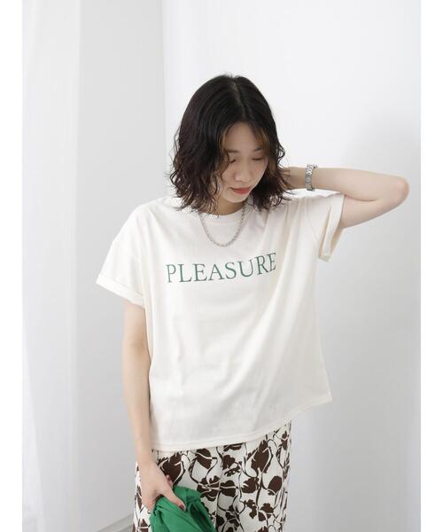 Samansa Mos2 blue（サマンサモスモスブルー）の「ロゴTシャツ（Tシャツ/カットソー・レディース・シルバーグレー/ベージュ/ブラック/オフホワイト/グリーン・F）」の7枚目の写真