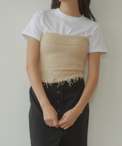 ACYM(アシーム)の「Mix fringe bare トップ(チューブトップ・レディース・ブラック/ベージュ・FREE)」の12枚目の写真
