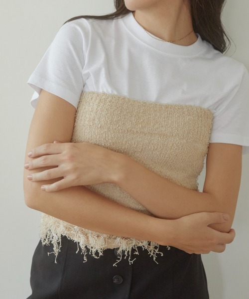 ACYM(アシーム)の「Mix fringe bare トップ(チューブトップ・レディース・ブラック/ベージュ・FREE)」の7枚目の写真